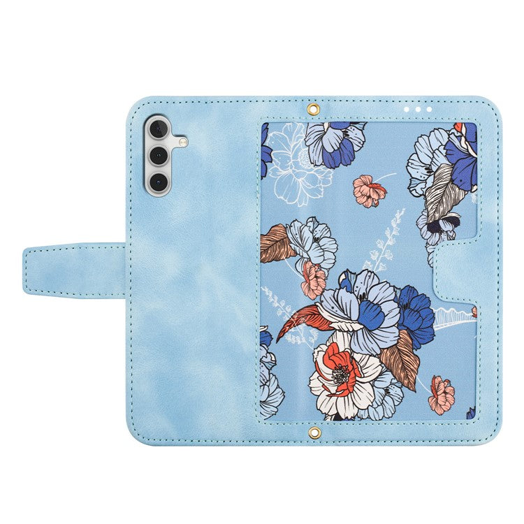 For Samsung Galaxy S25+ Case PU Leather Floral Phone Cover with Card Slots - Baby Blue