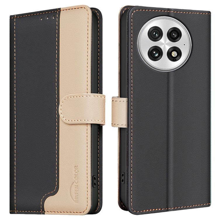 BINFEN COLOR BF33 for OnePlus 13 Leather Case Splicing Color RFID Blocking - Black