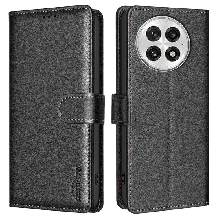 BINFEN COLOR BF32 For OnePlus 13 Leather Case Wallet RFID Blocking Phone Cover - Black