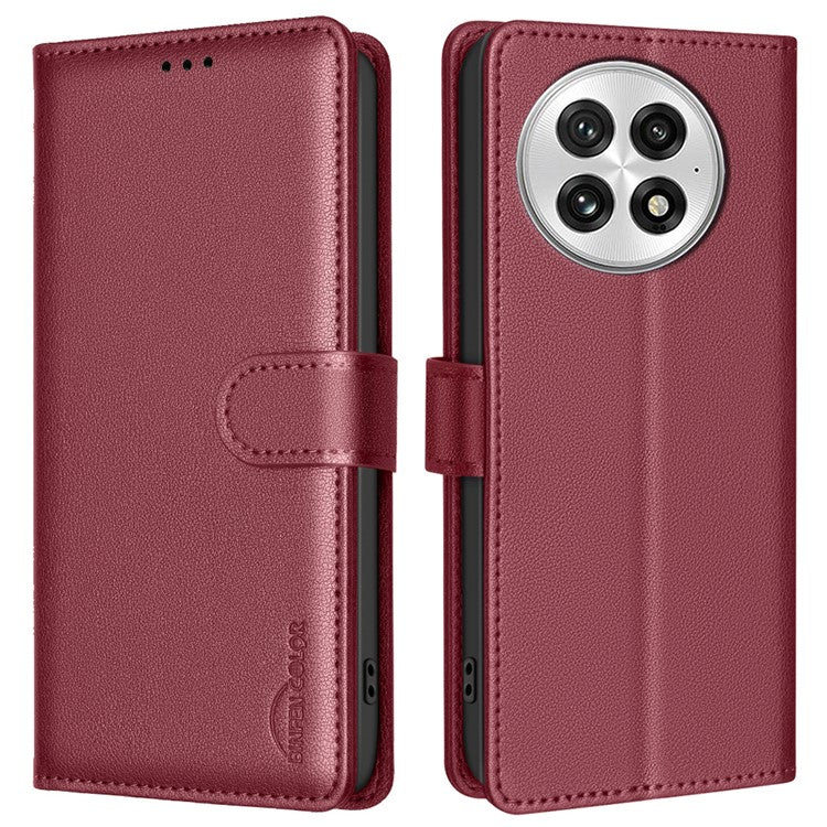 BINFEN COLOR BF32 For OnePlus 13 Leather Case Wallet RFID Blocking Phone Cover - Red