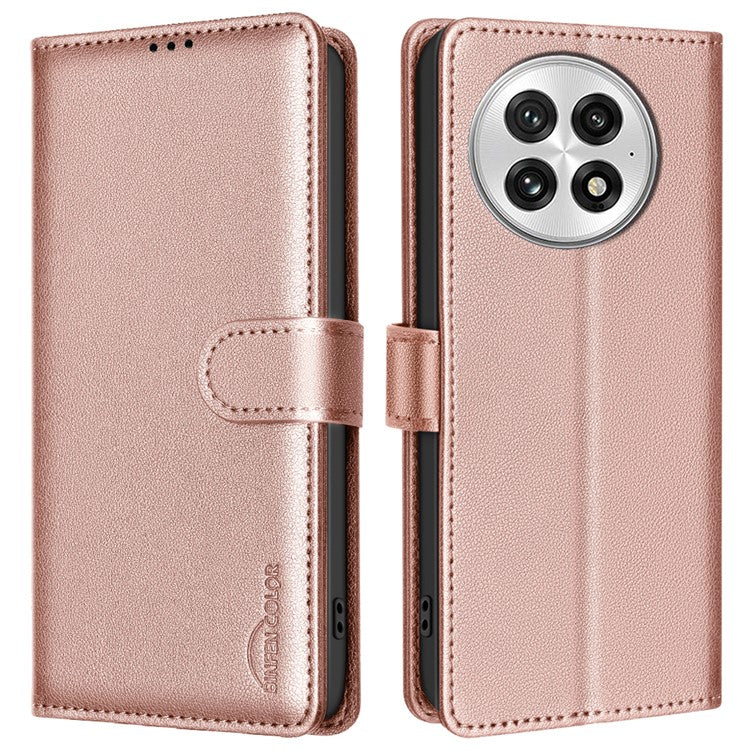 BINFEN COLOR BF32 For OnePlus 13 Leather Case Wallet RFID Blocking Phone Cover - Rose Gold