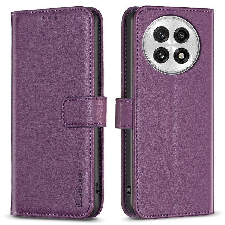 BINFEN COLOR BF17 For OnePlus 13 Case Wallet Folio Flip Leather Cover - Dark Purple