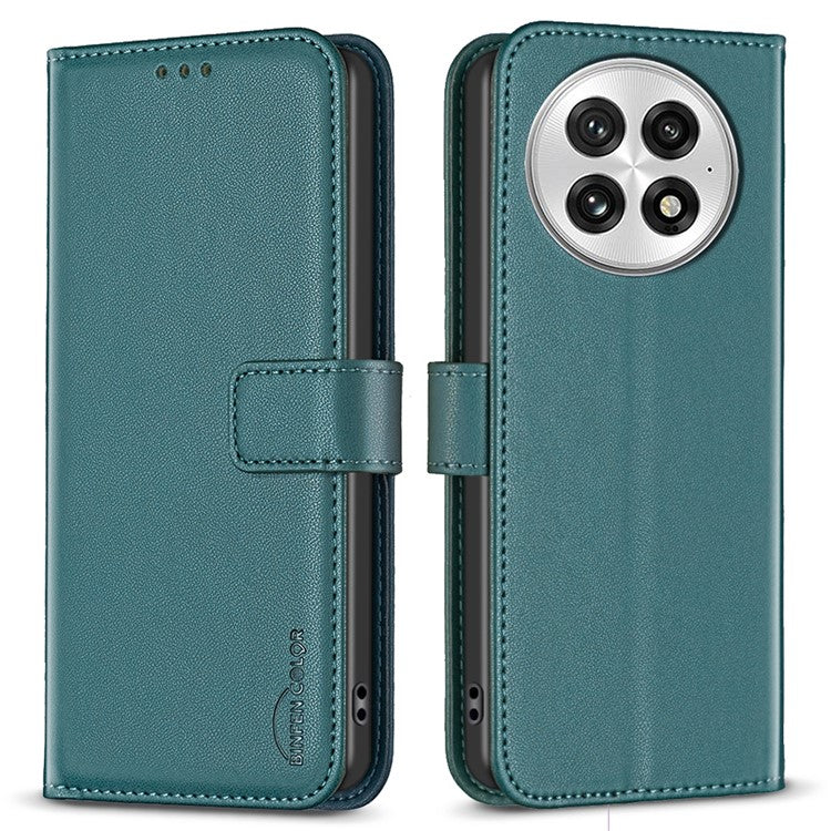 BINFEN COLOR BF17 For OnePlus 13 Case Wallet Folio Flip Leather Cover - Green