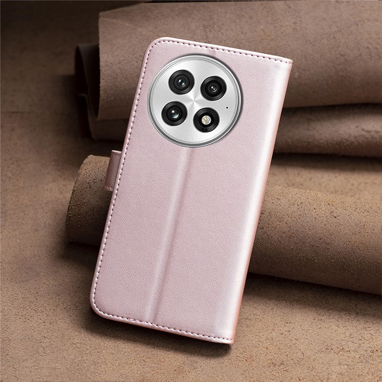 BINFEN COLOR BF17 For OnePlus 13 Case Wallet Folio Flip Leather Cover - Rose Gold