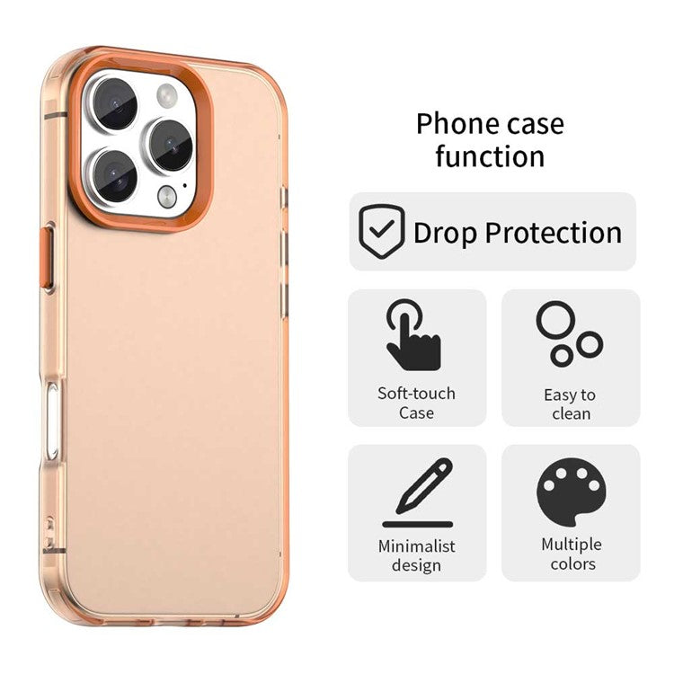 For iPhone 16 Pro Case PC+TPU+PET Matte Anti-Drop Phone Back Cover - Orange
