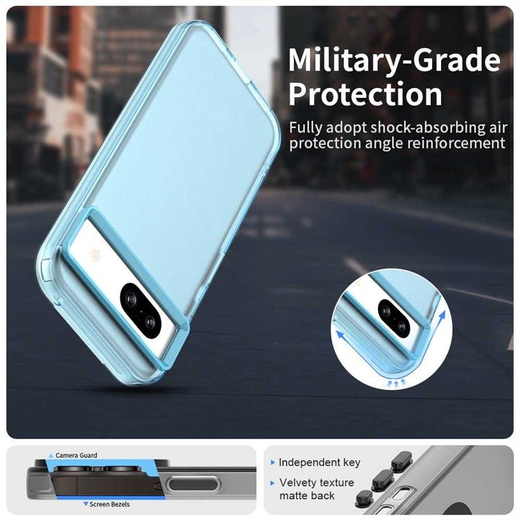 For Google Pixel 8a Case PC+TPU+PET Matte Anti-Drop Phone Back Cover - Blue