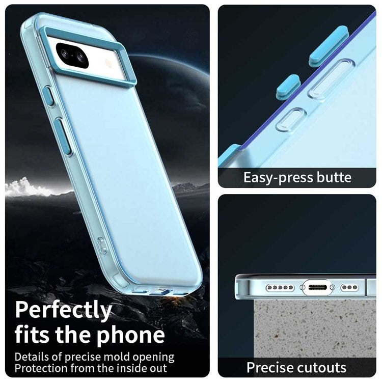 For Google Pixel 8a Case PC+TPU+PET Matte Anti-Drop Phone Back Cover - Blue