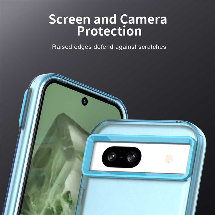 For Google Pixel 8a Case PC+TPU+PET Matte Anti-Drop Phone Back Cover - Blue