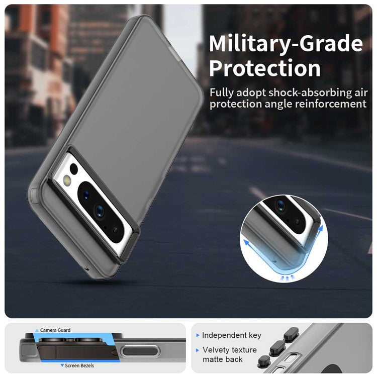 For Google Pixel 8 Pro Case PC+TPU+PET Matte Anti-Drop Phone Back Cover - Black