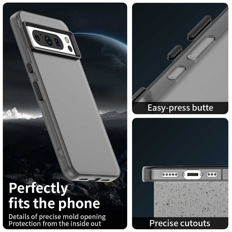 For Google Pixel 8 Pro Case PC+TPU+PET Matte Anti-Drop Phone Back Cover - Black