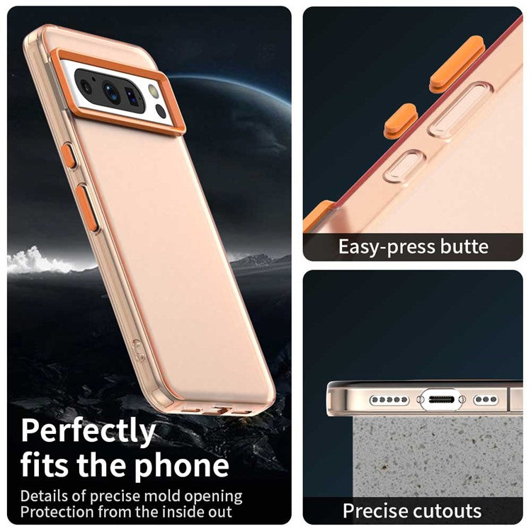 For Google Pixel 8 Pro Case PC+TPU+PET Matte Anti-Drop Phone Back Cover - Orange