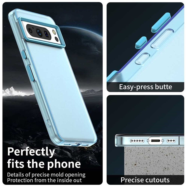 For Google Pixel 8 Pro Case PC+TPU+PET Matte Anti-Drop Phone Back Cover - Blue