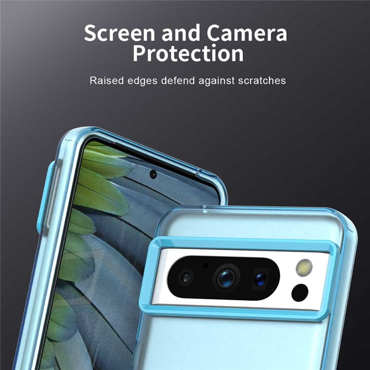 For Google Pixel 8 Pro Case PC+TPU+PET Matte Anti-Drop Phone Back Cover - Blue