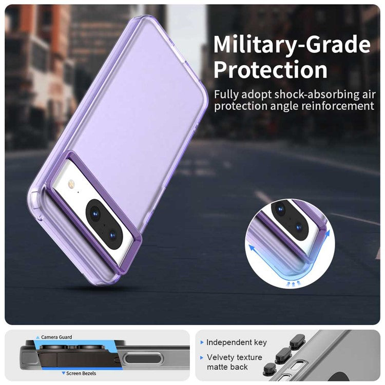 For Google Pixel 8 Case PC+TPU+PET Matte Anti-Drop Phone Back Cover - Purple