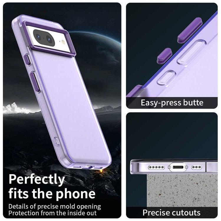 For Google Pixel 8 Case PC+TPU+PET Matte Anti-Drop Phone Back Cover - Purple