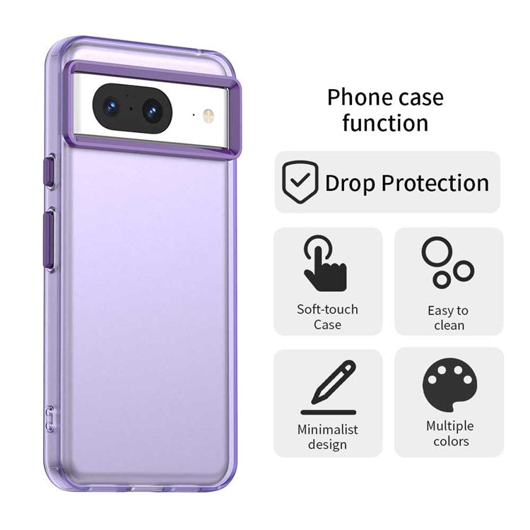 For Google Pixel 8 Case PC+TPU+PET Matte Anti-Drop Phone Back Cover - Purple