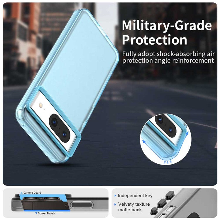 For Google Pixel 8 Case PC+TPU+PET Matte Anti-Drop Phone Back Cover - Blue
