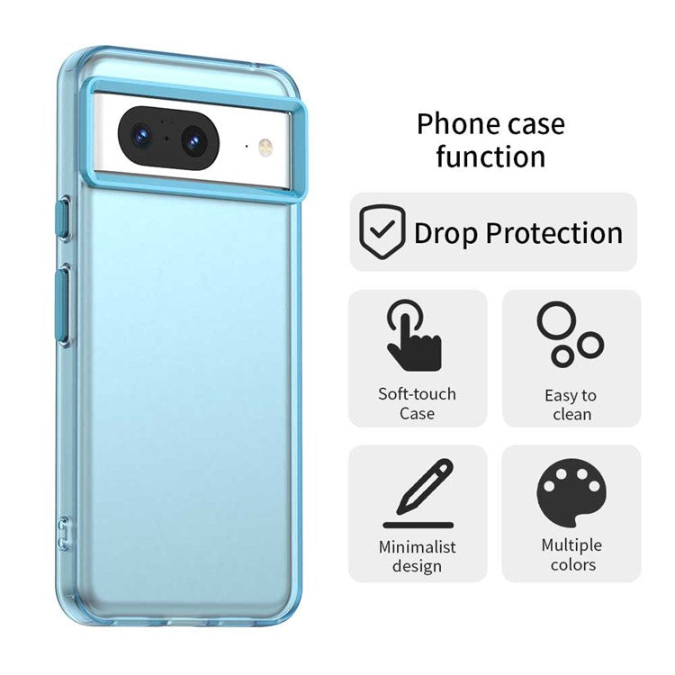 For Google Pixel 8 Case PC+TPU+PET Matte Anti-Drop Phone Back Cover - Blue