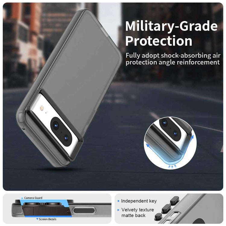 For Google Pixel 8 Case PC+TPU+PET Matte Anti-Drop Phone Back Cover - Black