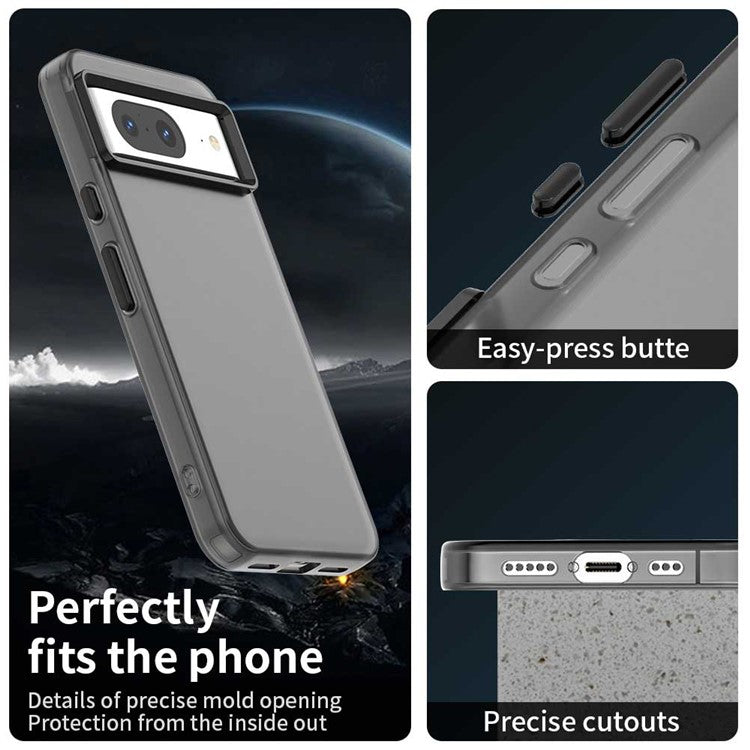 For Google Pixel 8 Case PC+TPU+PET Matte Anti-Drop Phone Back Cover - Black