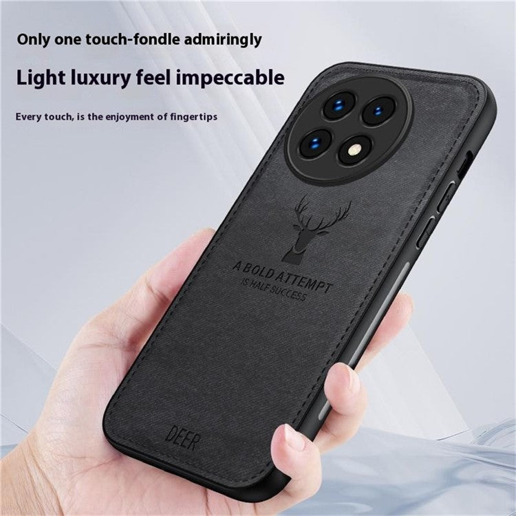 For OnePlus 13 Case Deer Pattern Cloth Texture PU Leather Hybrid Phone Cover - Black