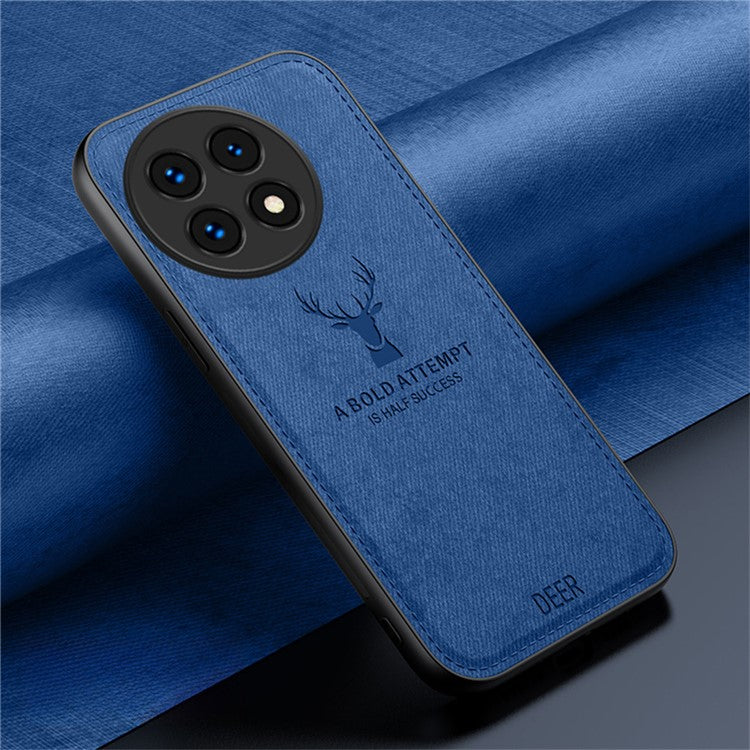 For OnePlus 13 Case Deer Pattern Cloth Texture PU Leather Hybrid Phone Cover - Blue
