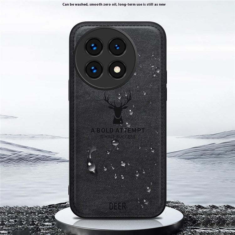 For OnePlus 13 Case Deer Pattern Cloth Texture PU Leather Hybrid Phone Cover - Grey