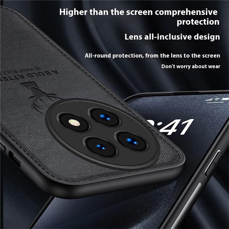 For OnePlus 13 Case Deer Pattern Cloth Texture PU Leather Hybrid Phone Cover - Grey