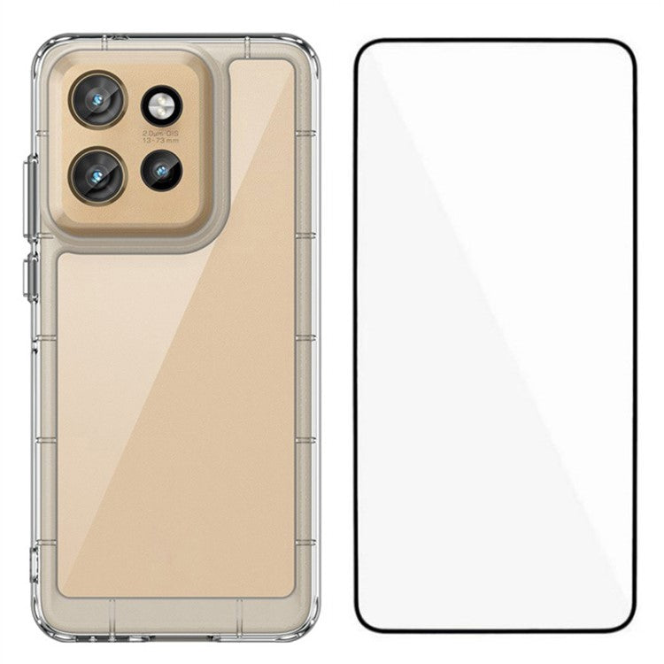 WANLONFENG MF Series for Motorola Edge 50 Neo 5G Case TPU+Acrylic Clear Phone Cover with Tempered Glass Film