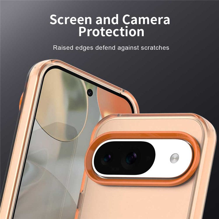 For Google Pixel 9 / 9 Pro Case PC+TPU+PET Matte Anti-Drop Phone Back Cover - Orange