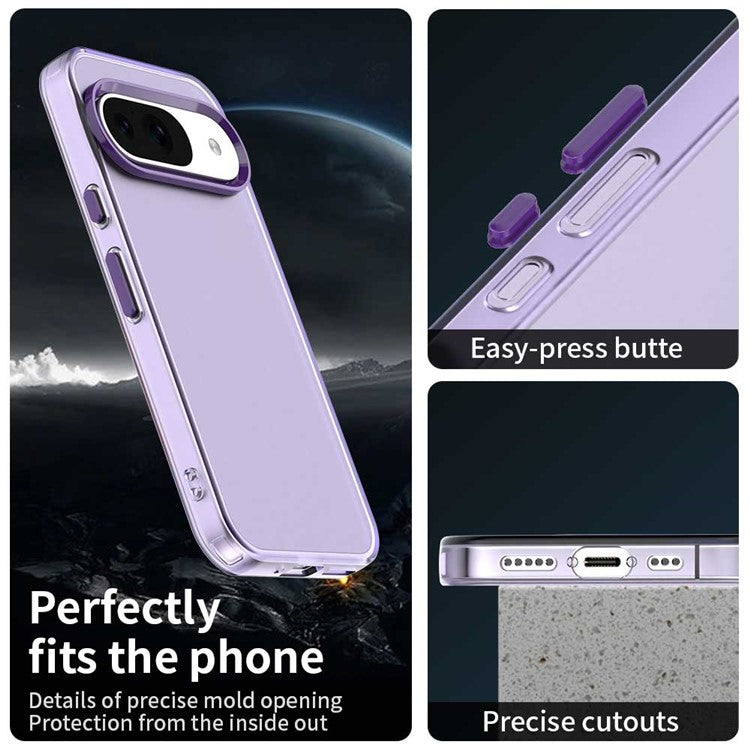 For Google Pixel 9 / 9 Pro Case PC+TPU+PET Matte Anti-Drop Phone Back Cover - Purple