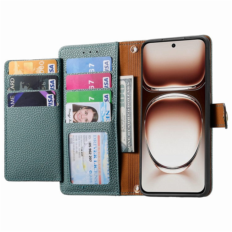 RFID Blocking Case For Oppo A3x 4G / A40 4G / A60 5G Zipper Pocket Leather Wallet Phone Cover - Green
