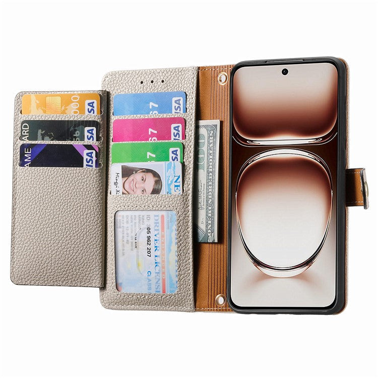 RFID Blocking Case For Oppo A3x 4G / A40 4G / A60 5G Zipper Pocket Leather Wallet Phone Cover - Grey