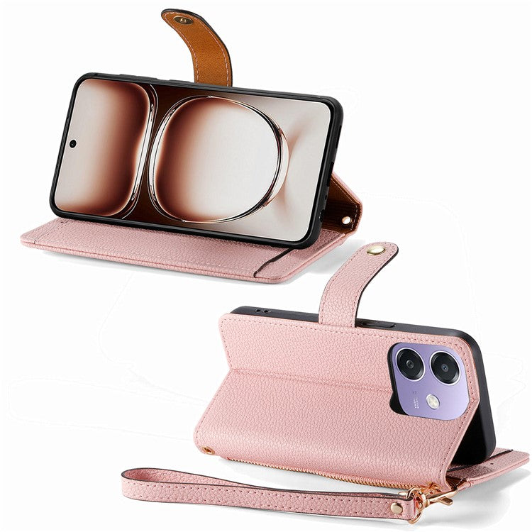 RFID Blocking Case For Oppo A3x 4G / A40 4G / A60 5G Zipper Pocket Leather Wallet Phone Cover - Pink