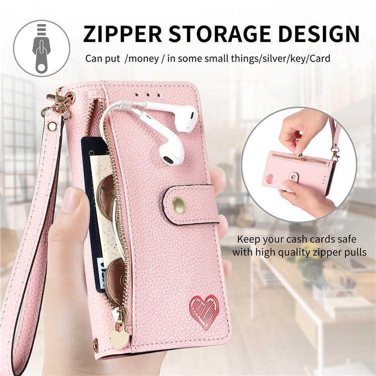RFID Blocking Case For Oppo A3x 4G / A40 4G / A60 5G Zipper Pocket Leather Wallet Phone Cover - Pink