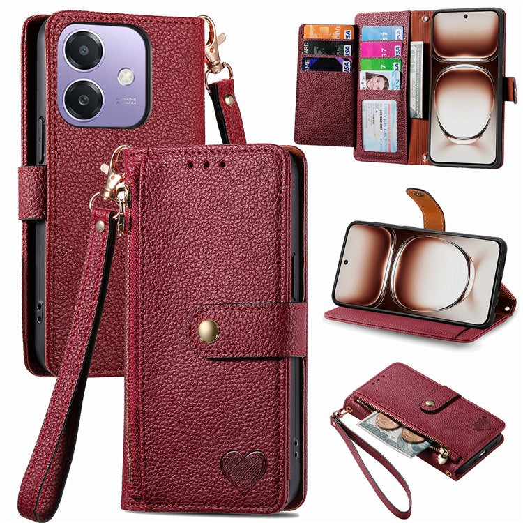 RFID Blocking Case For Oppo A3x 4G / A40 4G / A60 5G Zipper Pocket Leather Wallet Phone Cover - Red