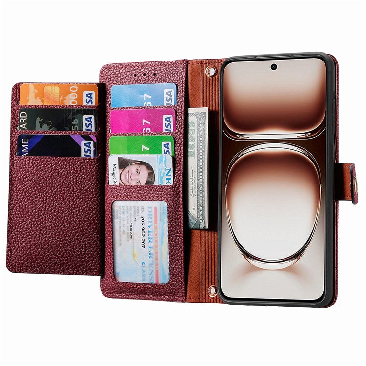 RFID Blocking Case For Oppo A3x 4G / A40 4G / A60 5G Zipper Pocket Leather Wallet Phone Cover - Red