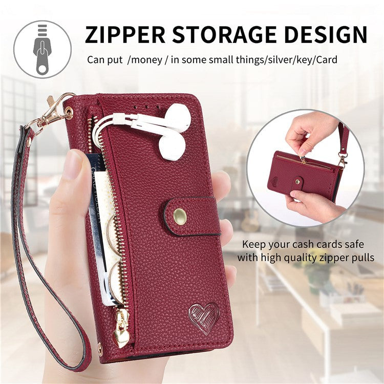RFID Blocking Case For Oppo A3x 4G / A40 4G / A60 5G Zipper Pocket Leather Wallet Phone Cover - Red