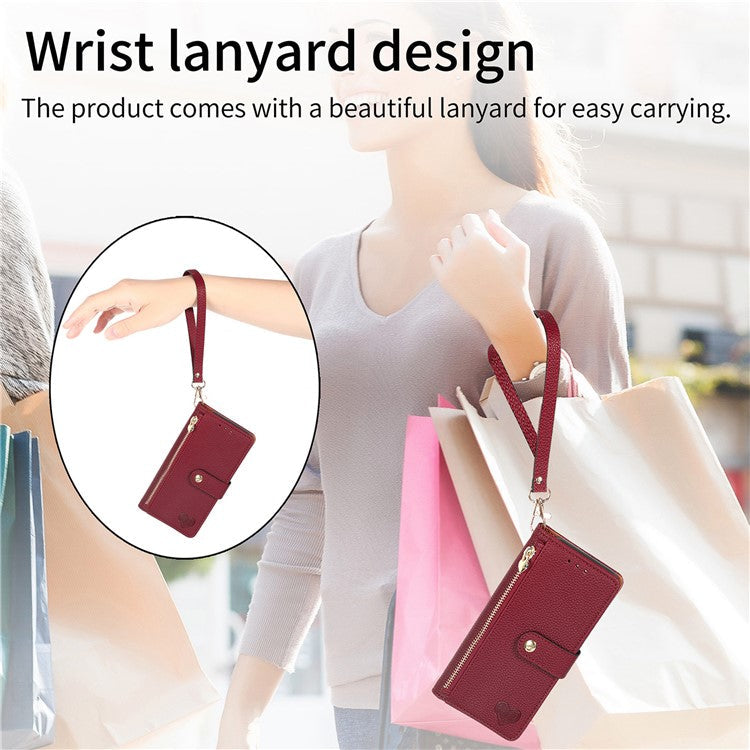 RFID Blocking Case For Oppo A3x 4G / A40 4G / A60 5G Zipper Pocket Leather Wallet Phone Cover - Red