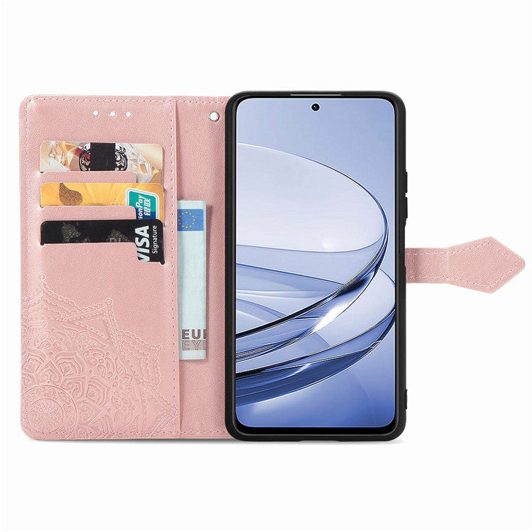 Wallet Case For Motorola Thinkphone 25 5G / Moto S50 5G / Edge 50 Neo 5G Mandala Flower Leather Phone Cover Stand View - Rose Gold