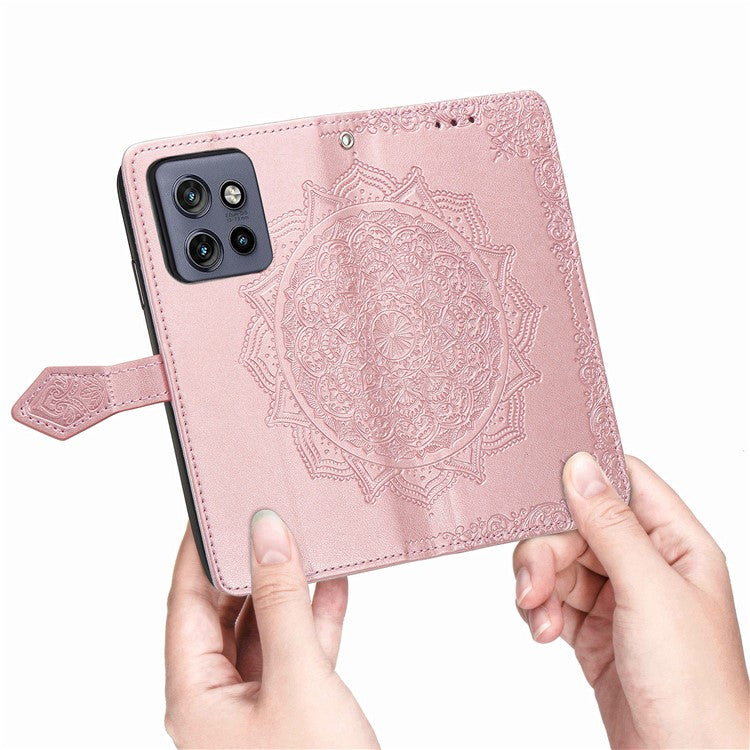 Wallet Case For Motorola Thinkphone 25 5G / Moto S50 5G / Edge 50 Neo 5G Mandala Flower Leather Phone Cover Stand View - Rose Gold
