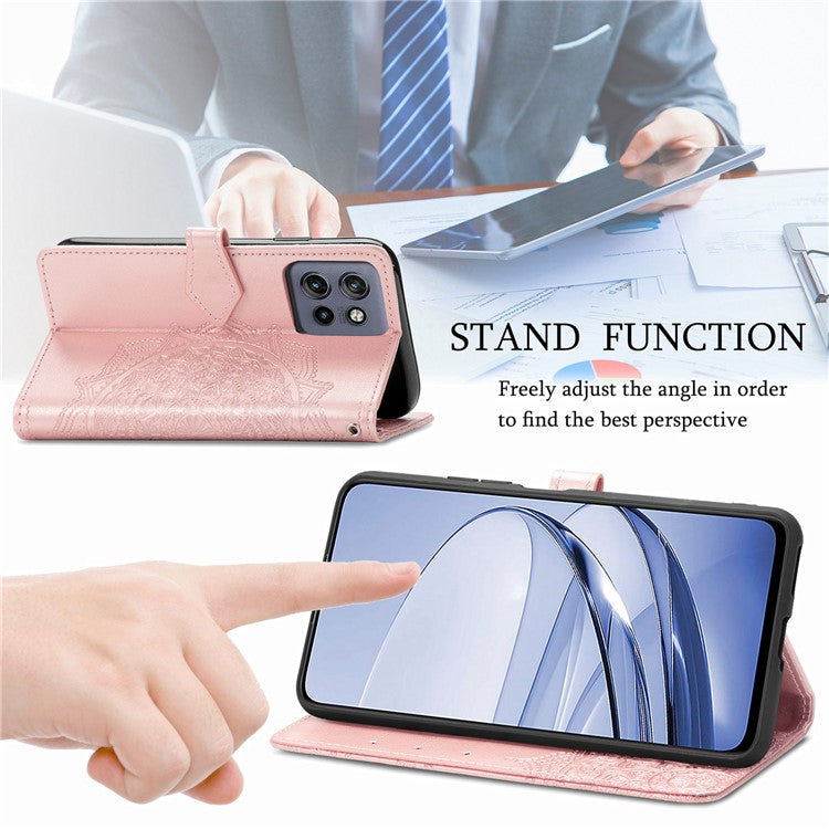 Wallet Case For Motorola Thinkphone 25 5G / Moto S50 5G / Edge 50 Neo 5G Mandala Flower Leather Phone Cover Stand View - Rose Gold