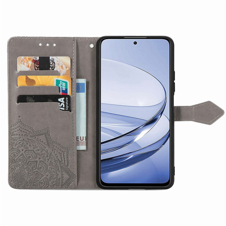 Wallet Case For Motorola ThinkPhone 25 5G / Moto S50 5G / Edge 50 Neo 5G Mandala Flower Leather Phone Cover Stand View - Grey