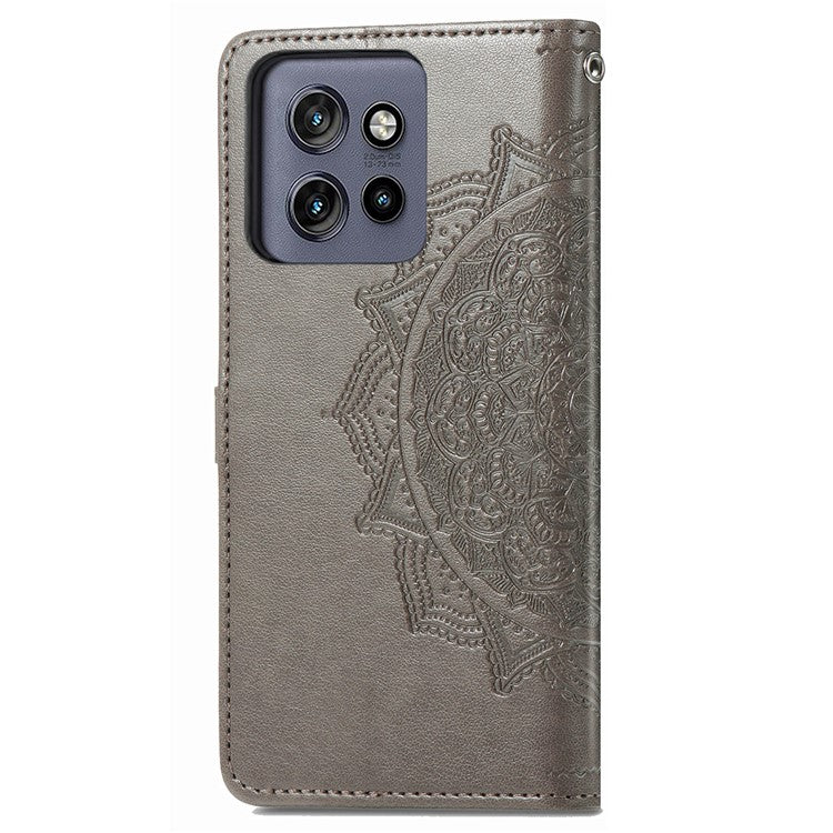 Wallet Case For Motorola ThinkPhone 25 5G / Moto S50 5G / Edge 50 Neo 5G Mandala Flower Leather Phone Cover Stand View - Grey