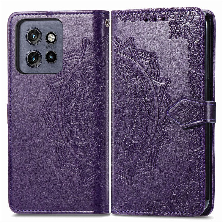 Wallet Case For Motorola ThinkPhone 25 5G / Moto S50 5G / Edge 50 Neo 5G Mandala Flower Leather Phone Cover Stand View - Purple