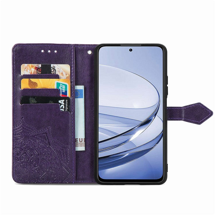 Wallet Case For Motorola ThinkPhone 25 5G / Moto S50 5G / Edge 50 Neo 5G Mandala Flower Leather Phone Cover Stand View - Purple