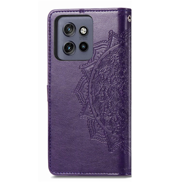 Wallet Case For Motorola ThinkPhone 25 5G / Moto S50 5G / Edge 50 Neo 5G Mandala Flower Leather Phone Cover Stand View - Purple