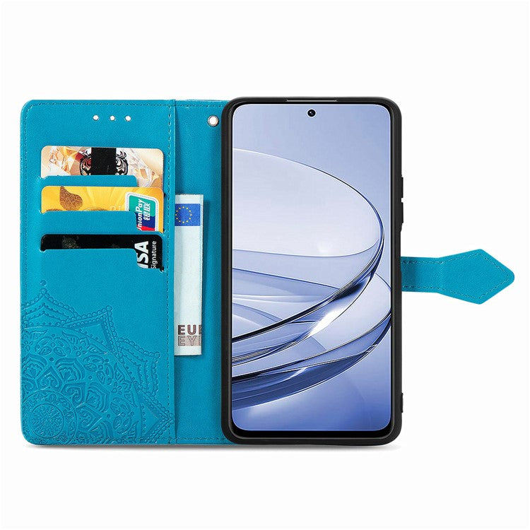 Wallet Case For Motorola ThinkPhone 25 5G / Moto S50 5G / Edge 50 Neo 5G Mandala Flower Leather Phone Cover Stand View - Blue