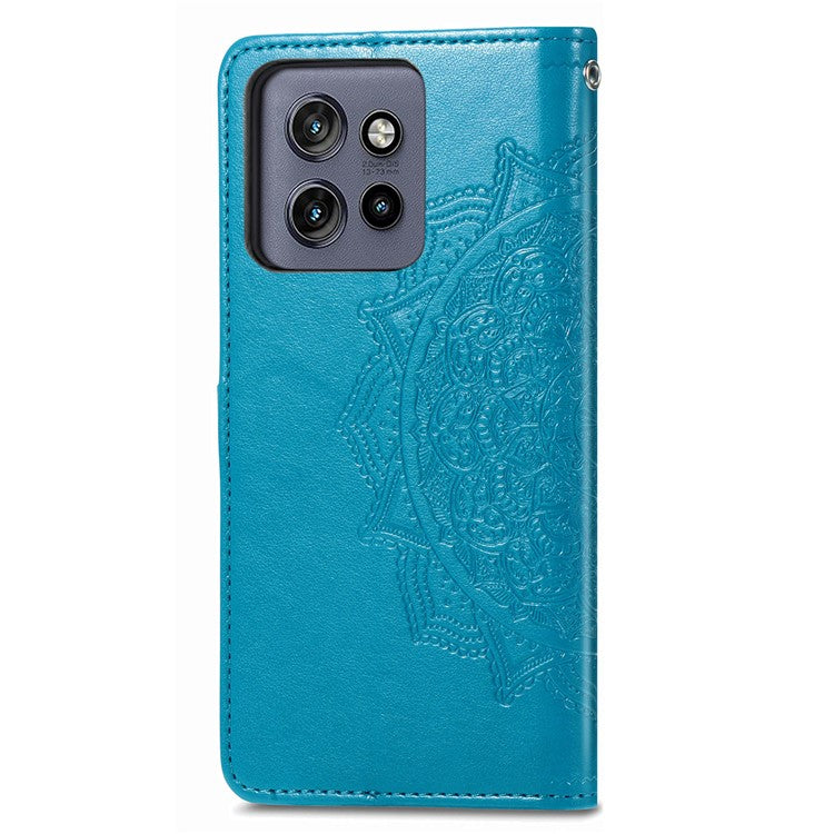 Wallet Case For Motorola ThinkPhone 25 5G / Moto S50 5G / Edge 50 Neo 5G Mandala Flower Leather Phone Cover Stand View - Blue