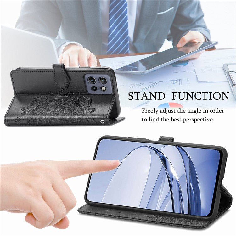 Wallet Case For Motorola ThinkPhone 25 5G / Moto S50 5G / Edge 50 Neo 5G Mandala Flower Leather Phone Cover Stand View - Black